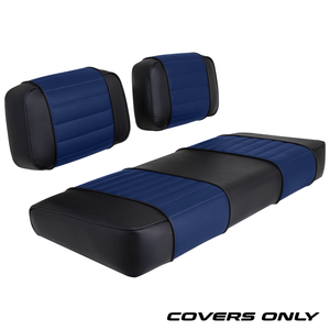 Club Car DS 79-99 Series Golf Cart Seat Cover Set Premium Designer Sewn - Black / Blue