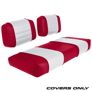 Club Car DS 79-99 Series Golf Cart Seat Cover Set Premium Designer Sewn - Red / White