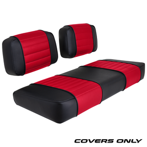 Club Car DS 79-99 Series Golf Cart Seat Cover Set Premium Designer Sewn - Black / Red